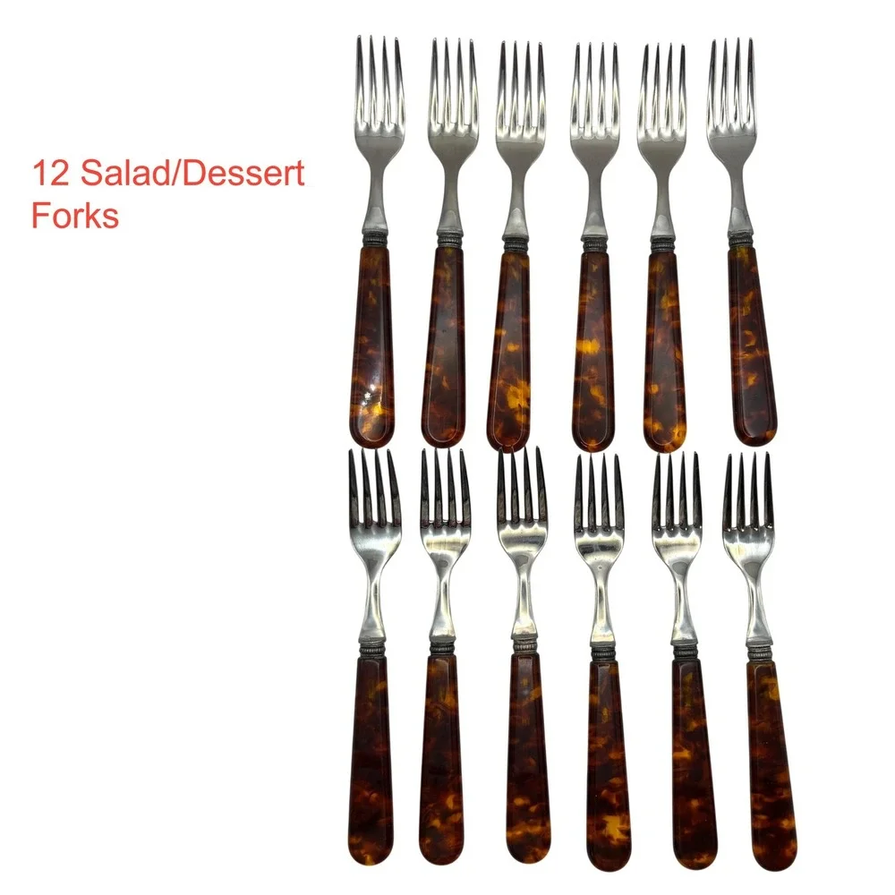 Sabre Paris Jean Dubost Tortoise French Flatware Set 60pc Service for 12 France